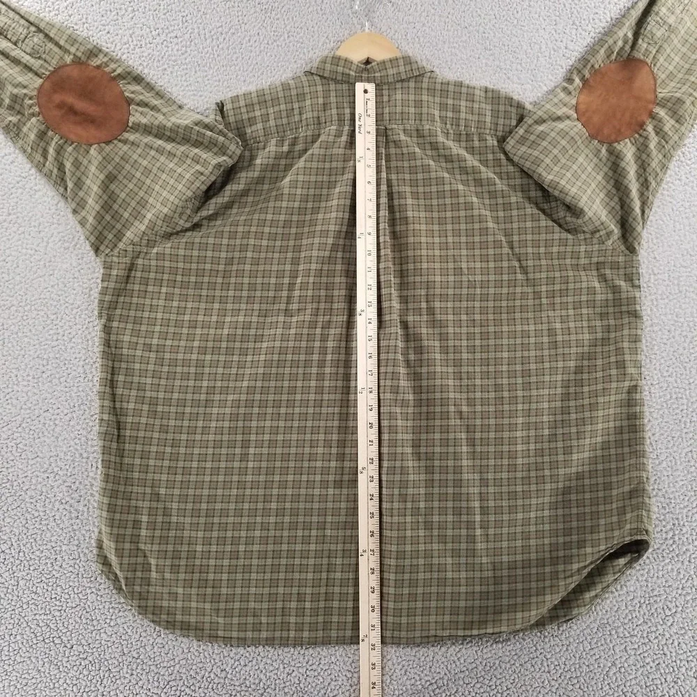 Polo Ralph Lauren Shirt Mens Big 3X Green Plaid Elbow Patch Long Sleeve Cotton